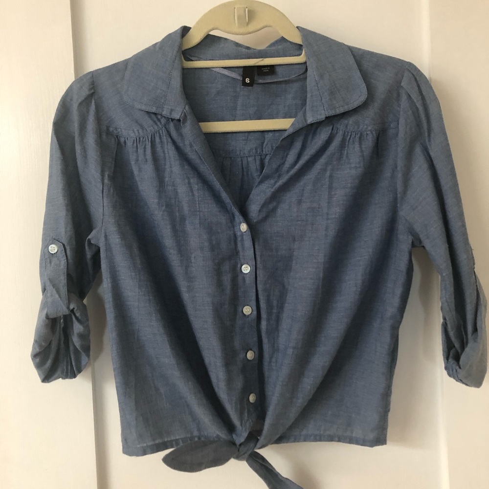 H&M women's chambray tie shirt